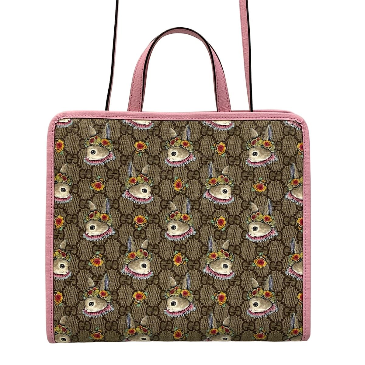 Gucci Tote Bag Yuko Higuchi GG Plus Supreme Beige Dark Brown Multi 2-Way Rabbit — view 3
