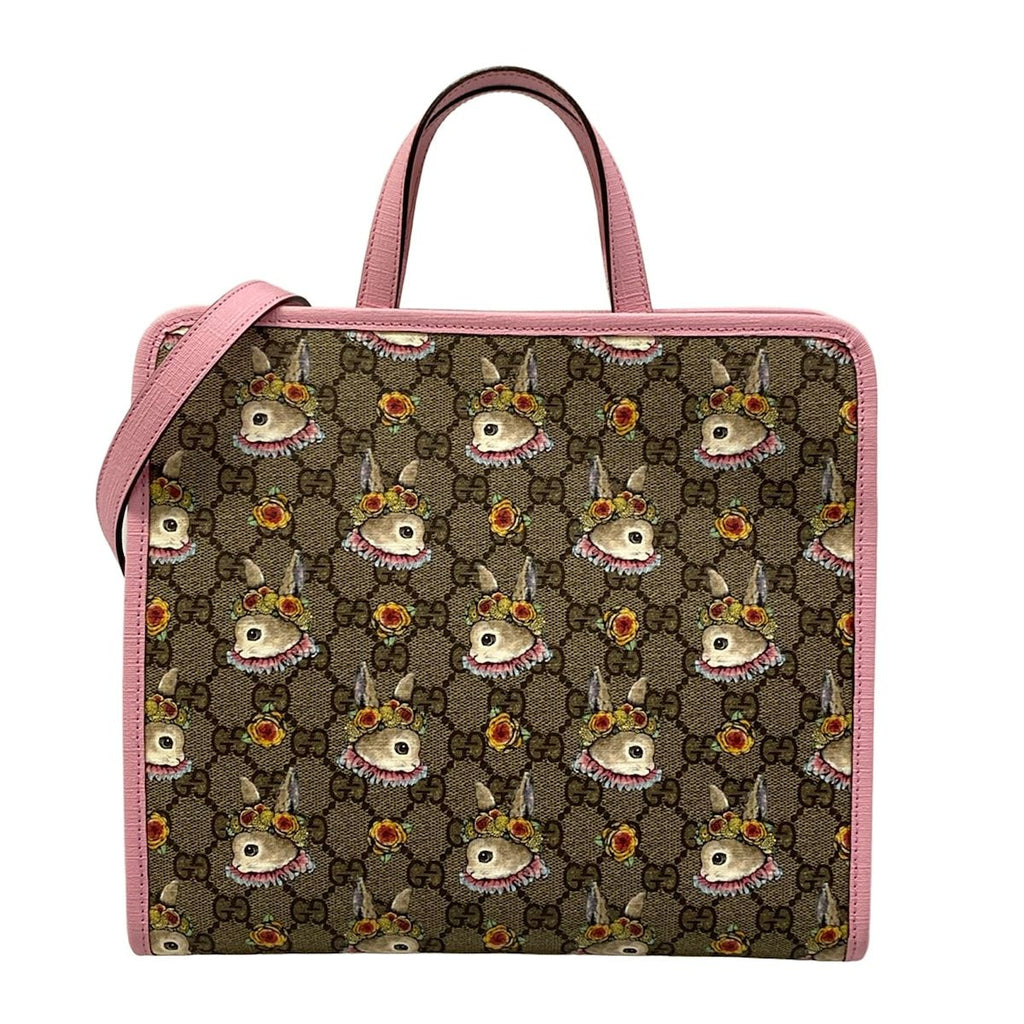 Gucci Tote Bag Yuko Higuchi GG Plus Supreme Beige Dark Brown Multi 2-Way Rabbit
