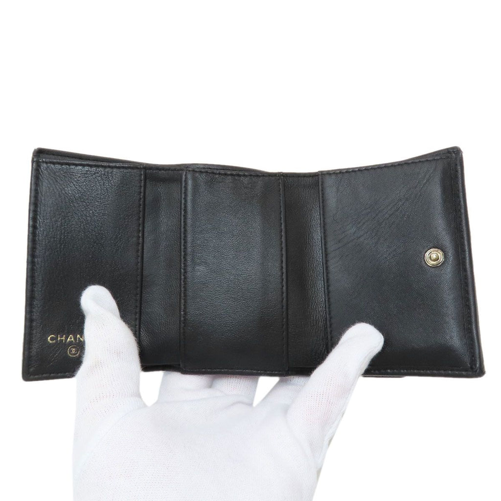 Chanel Quilted Compact Wallet Gold Trifold Lambskin — view 4