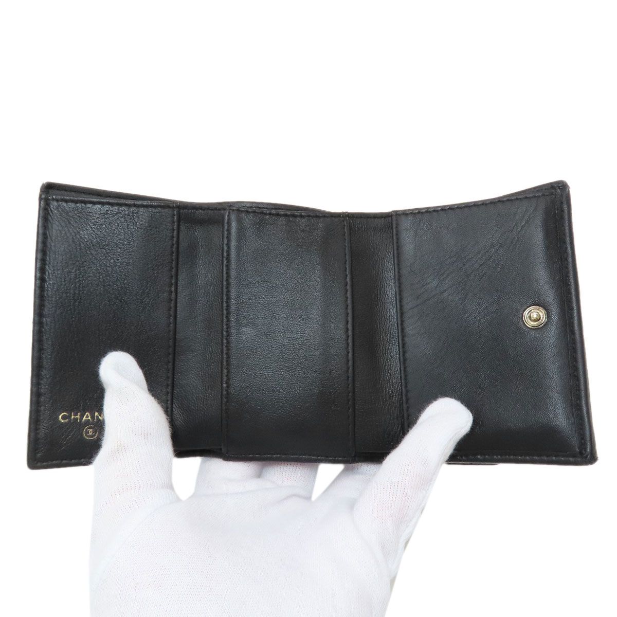 Chanel Quilted Compact Wallet Gold Trifold Lambskin — view 4