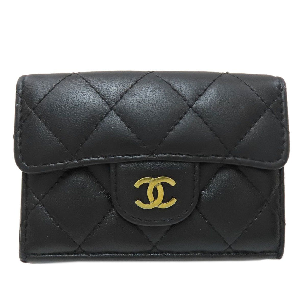 Chanel Quilted Compact Wallet Gold Trifold Lambskin