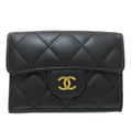 Chanel Quilted Compact Wallet Gold Trifold Lambskin