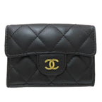 Chanel Quilted Compact Wallet Gold Trifold Lambskin