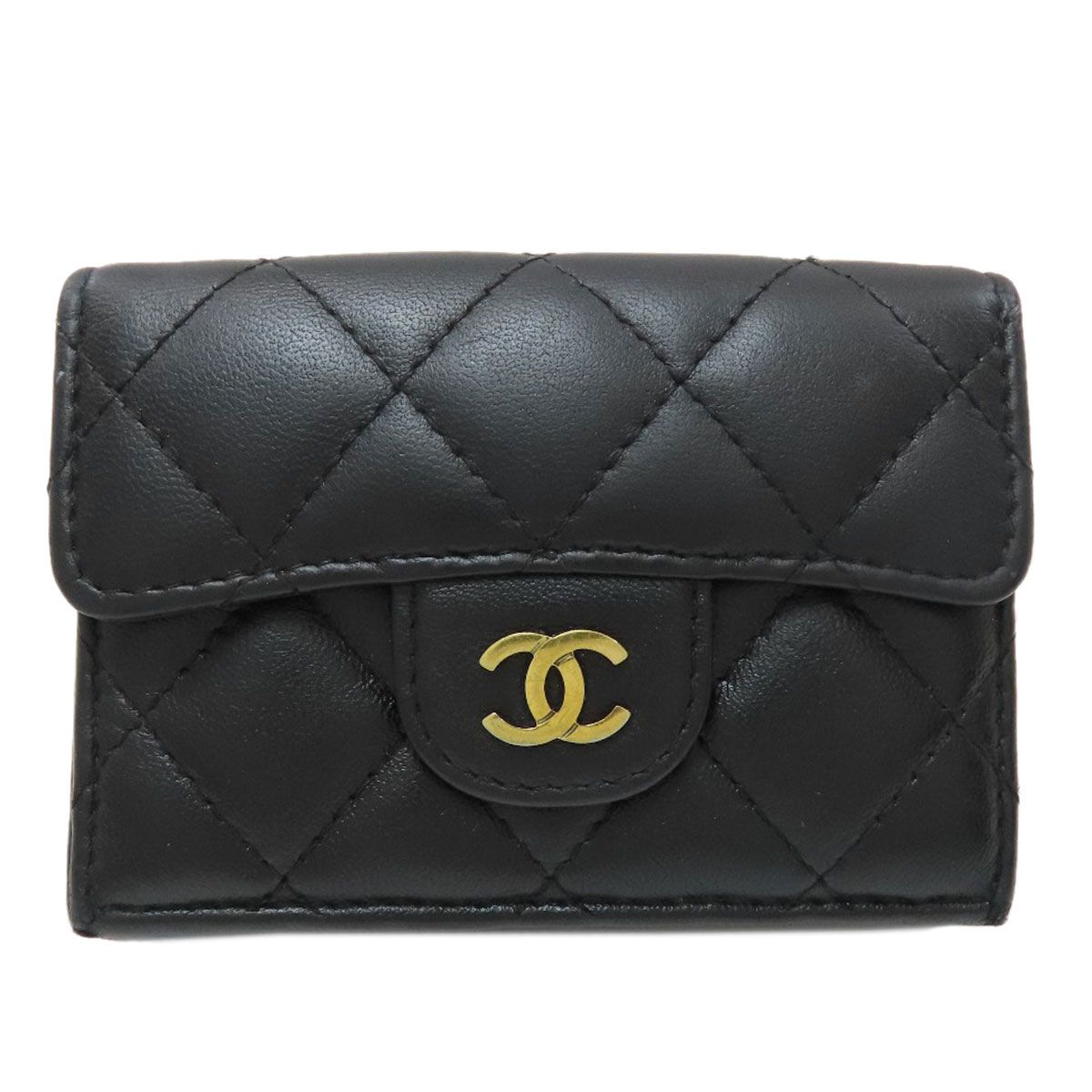 Chanel Quilted Compact Wallet Gold Trifold Lambskin