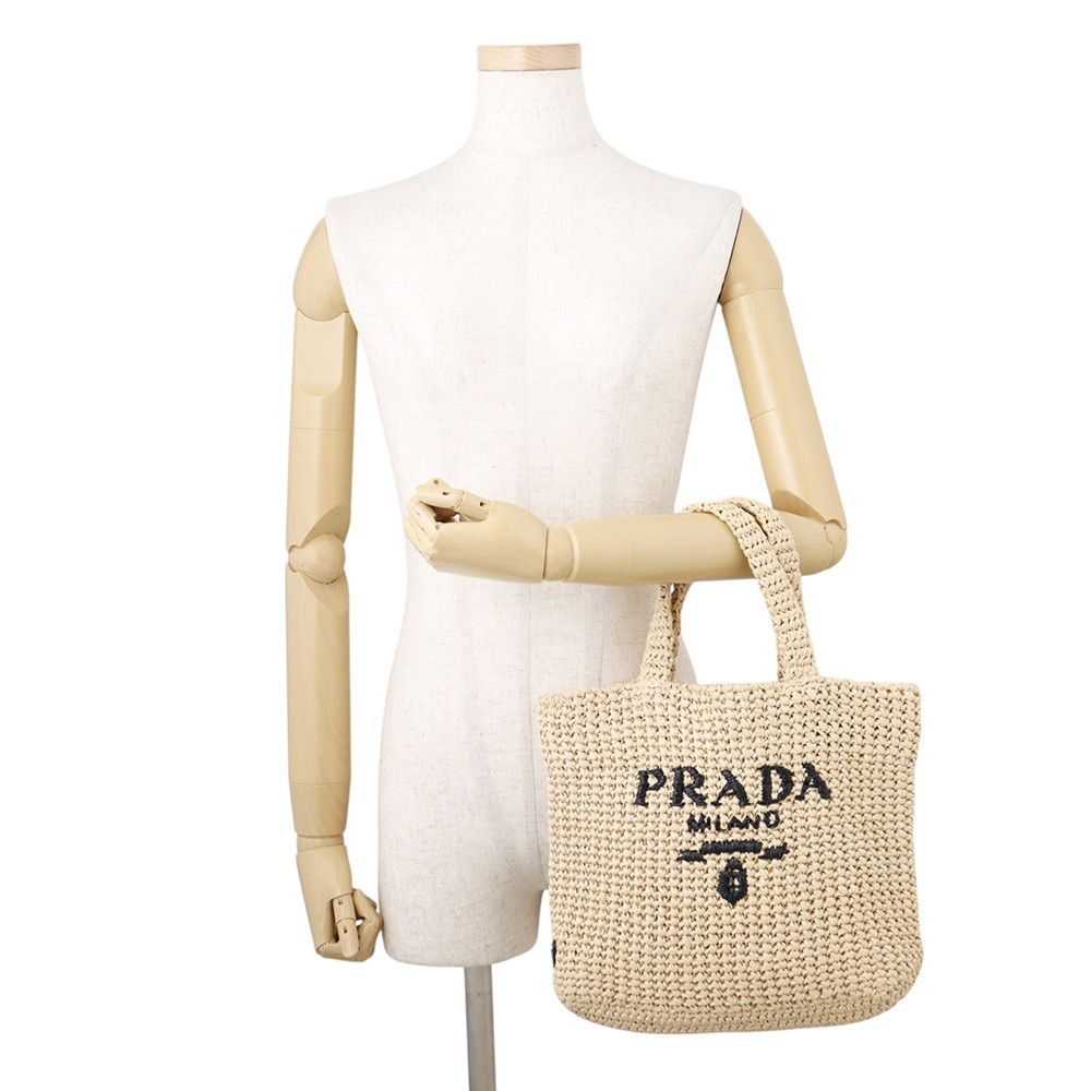 Prada Tote Bag Logo Crochet Small Raffia — view 4