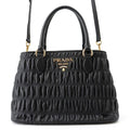 Prada Handbag Gathered Nappa Gaufre 2-Way Black