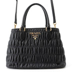 Prada Handbag Gathered Nappa Gaufre 2-Way Black