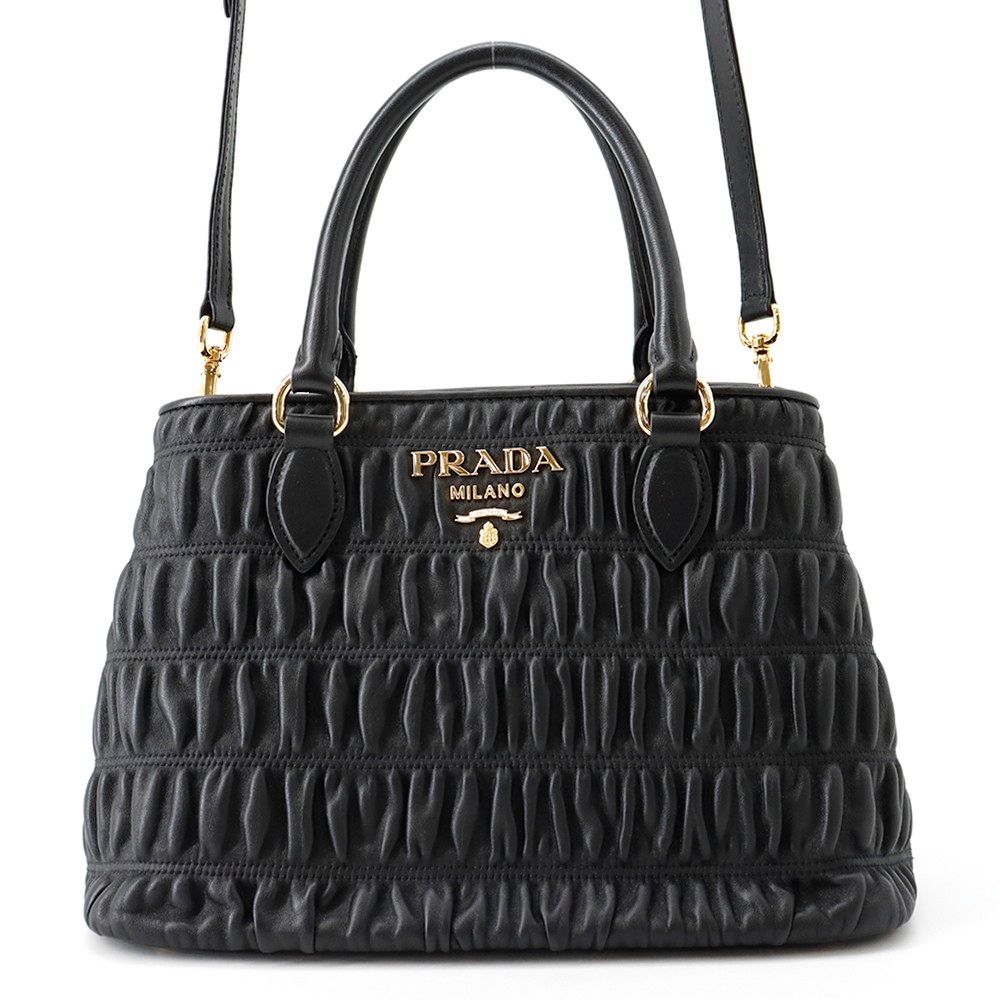 Prada Handbag Gathered Nappa Gaufre 2-Way Black