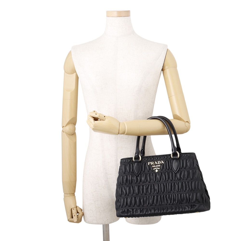 Prada Handbag Gathered Nappa Gaufre 2-Way Black — view 5