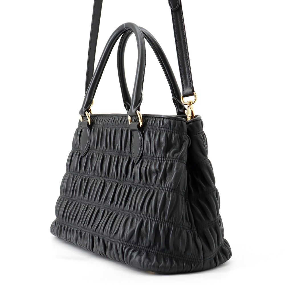 Prada Handbag Gathered Nappa Gaufre 2-Way Black — view 2
