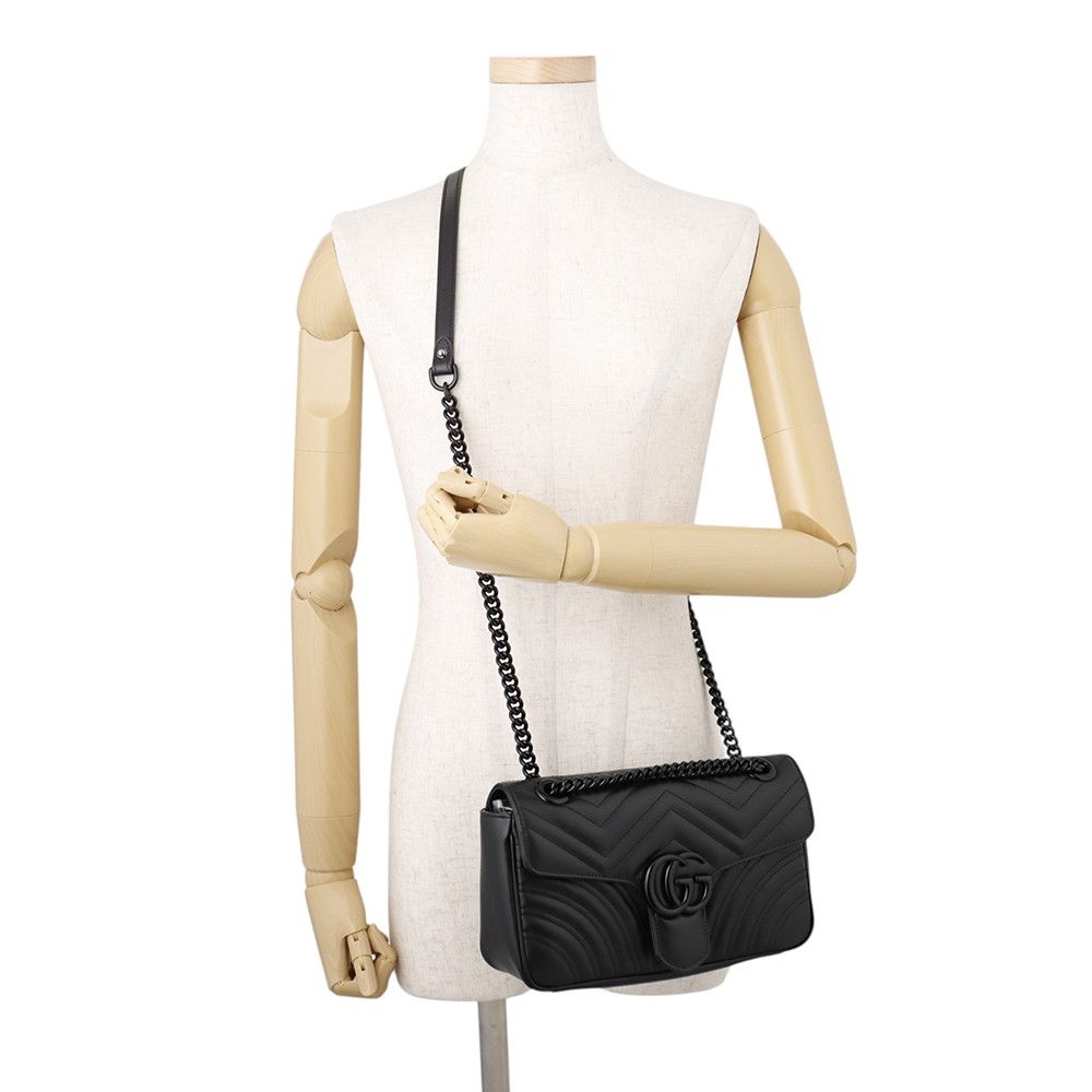 Gucci Chain Shoulder Bag GG Marmont Quilted Small Leather Black — view 5