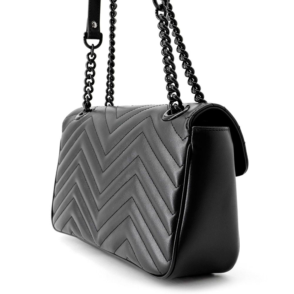 Gucci Chain Shoulder Bag GG Marmont Quilted Small Leather Black — view 2