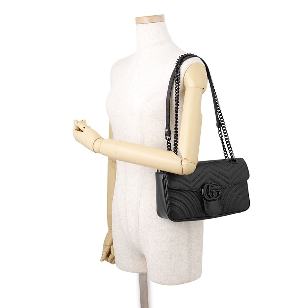 Gucci Chain Shoulder Bag GG Marmont Quilted Small Leather Black — view 4