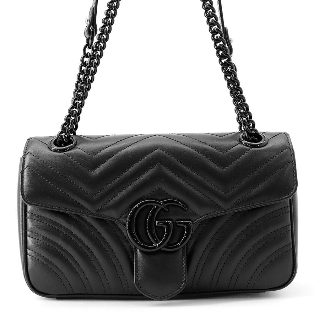 Gucci Chain Shoulder Bag GG Marmont Quilted Small Leather Black