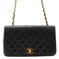Chanel Chain Shoulder Bag Quilted CC Logo Full Flap Lambskin Black