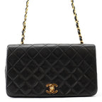 Chanel Chain Shoulder Bag Quilted CC Logo Full Flap Lambskin Black