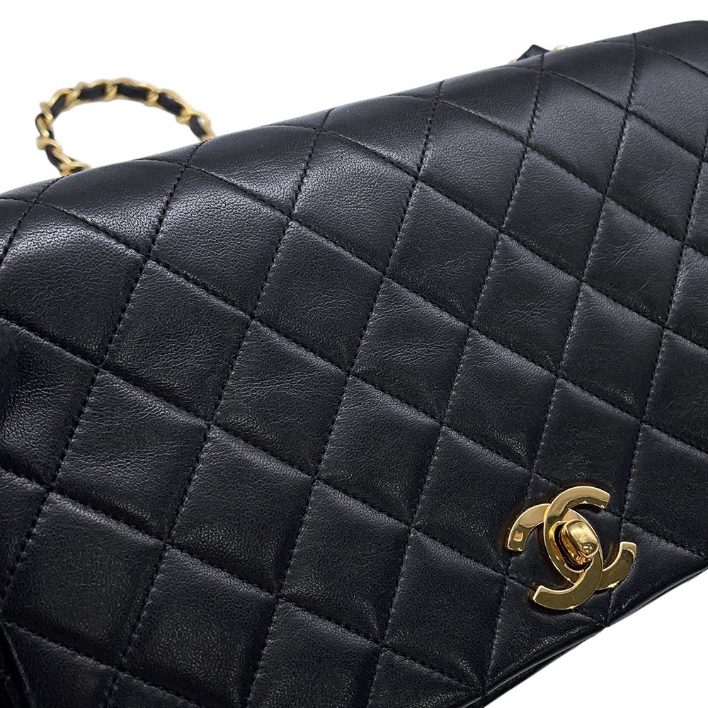 Chanel Chain Shoulder Bag Quilted CC Logo Full Flap Lambskin Black — view 7