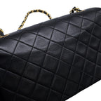 Chanel Chain Shoulder Bag Quilted CC Logo Full Flap Lambskin Black — view 8