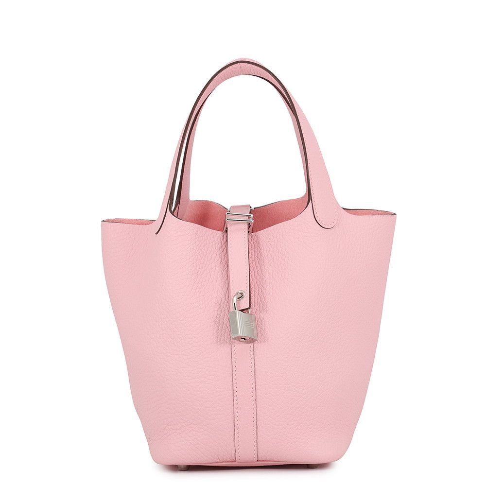 Hermes Handbag Picotin Lock PM Rose Sakura Silver Taurillon Clemence