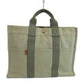 Hermes New Fourre Tout MM Tote Bag Canvas Stripe Light Gray Black