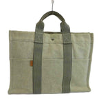 Hermes New Fourre Tout MM Tote Bag Canvas Stripe Light Gray Black