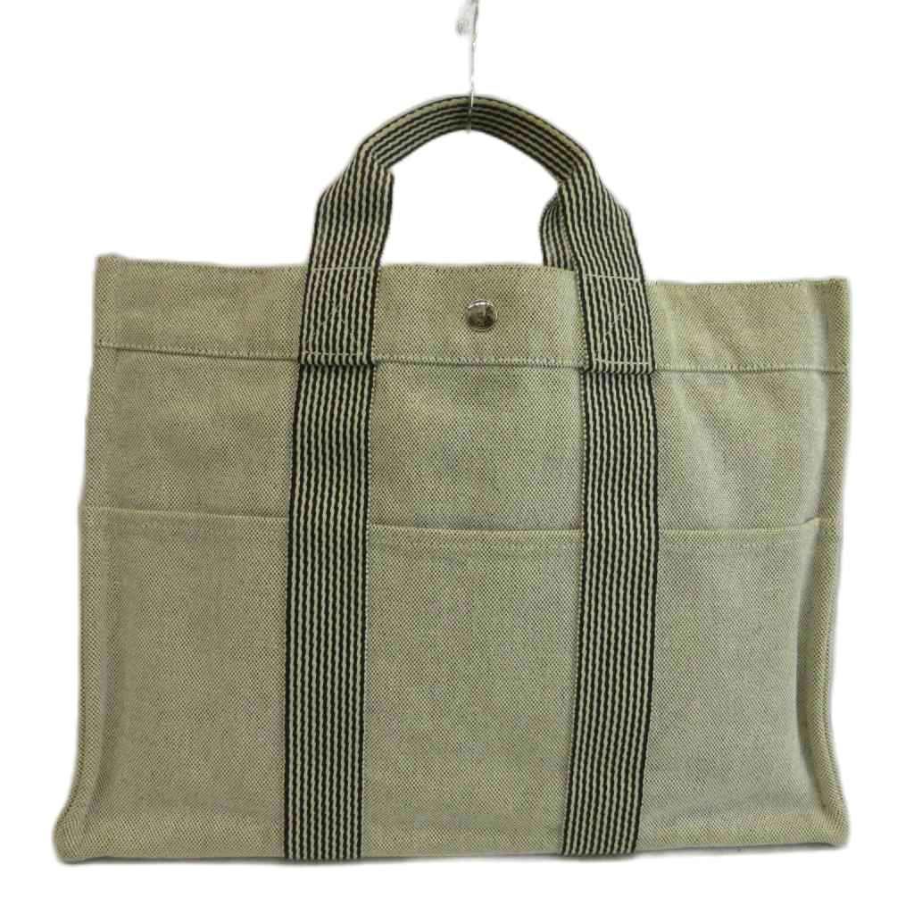 Hermes New Fourre Tout MM Tote Bag Canvas Stripe Light Gray Black — view 2