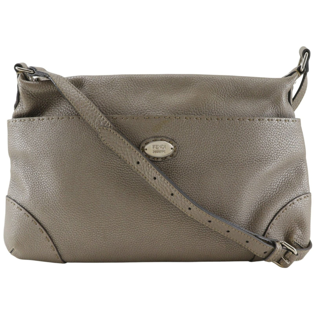 Fendi Selleria Leather Gray Shoulder Bag