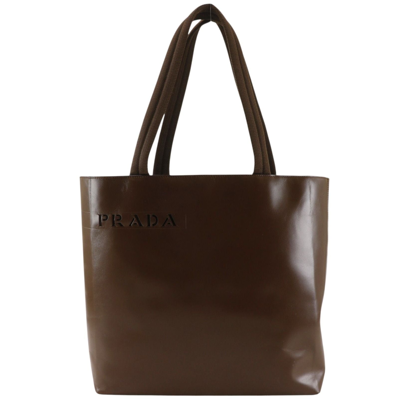 Prada Logo Leather Brown Tote Bag