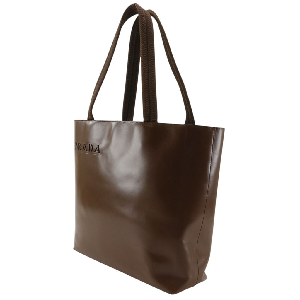 Prada Logo Leather Brown Tote Bag — view 2