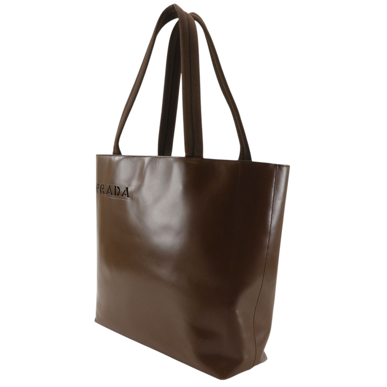 Prada Logo Leather Brown Tote Bag — view 2