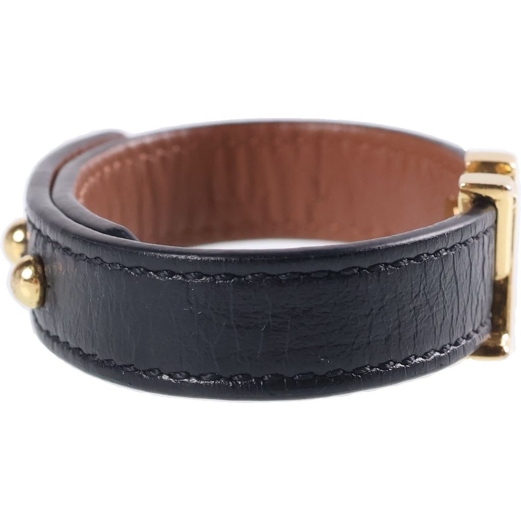 Louis Vuitton Monogram LV Iconic Bracelet Bangle Leather Metal Black Gold — view 3
