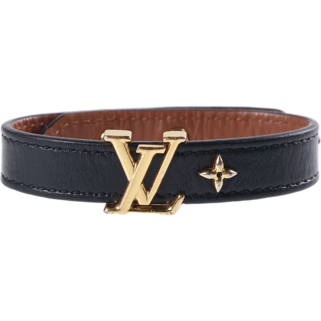 Louis Vuitton Monogram LV Iconic Bracelet Bangle Leather Metal Black Gold