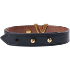Louis Vuitton Monogram LV Iconic Bracelet Bangle Leather Metal Black Gold — view 2