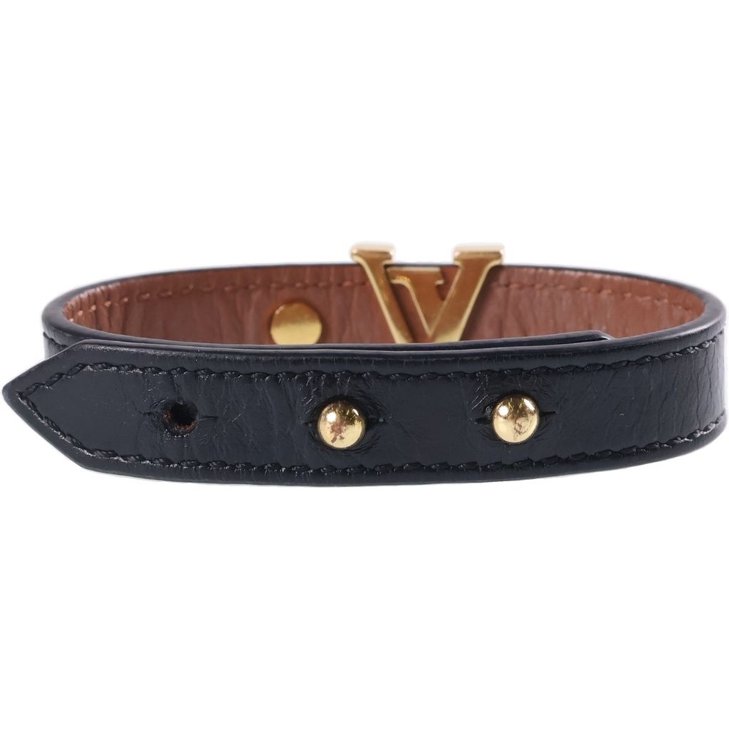 Louis Vuitton Monogram LV Iconic Bracelet Bangle Leather Metal Black Gold — view 2
