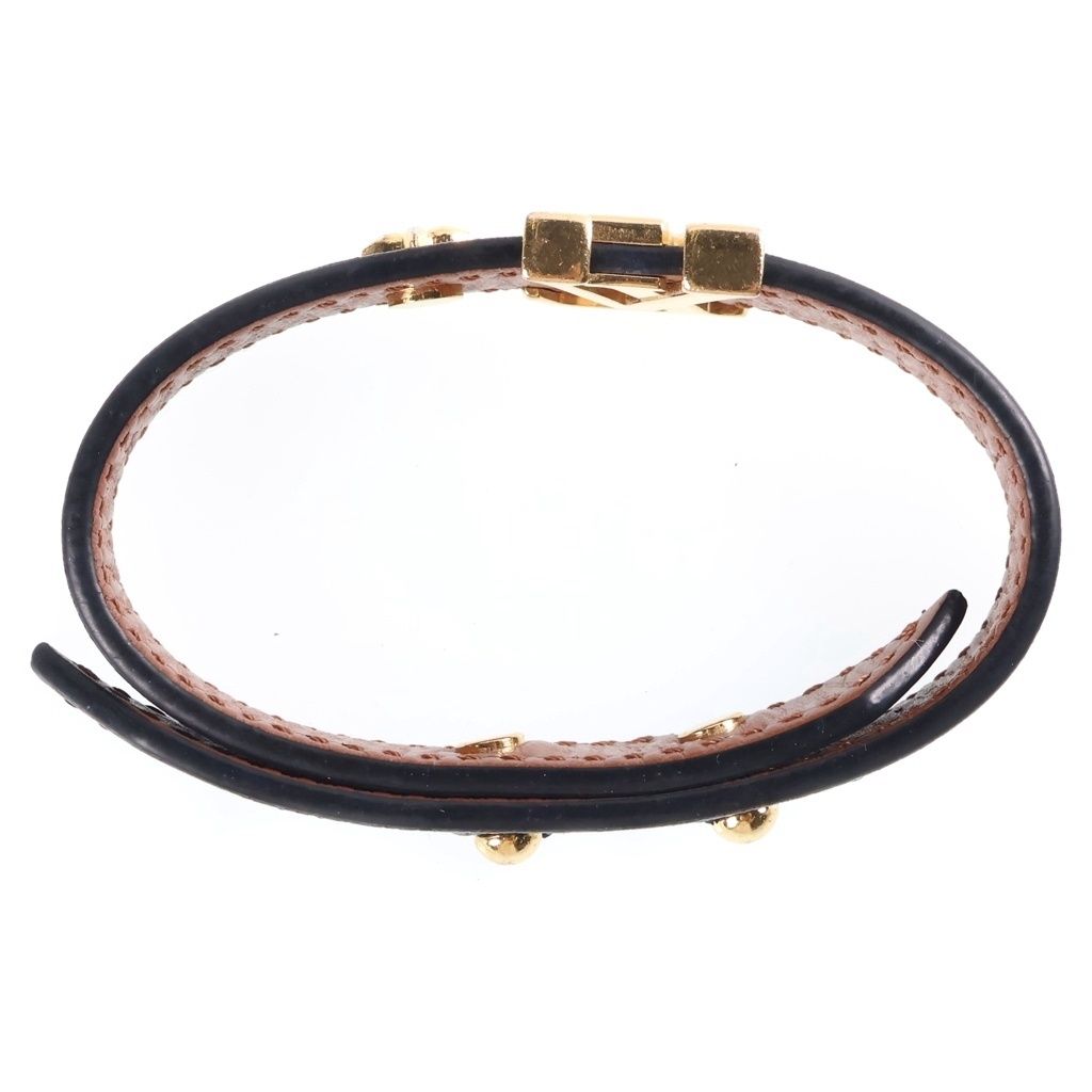 Louis Vuitton Monogram LV Iconic Bracelet Bangle Leather Metal Black Gold — view 4