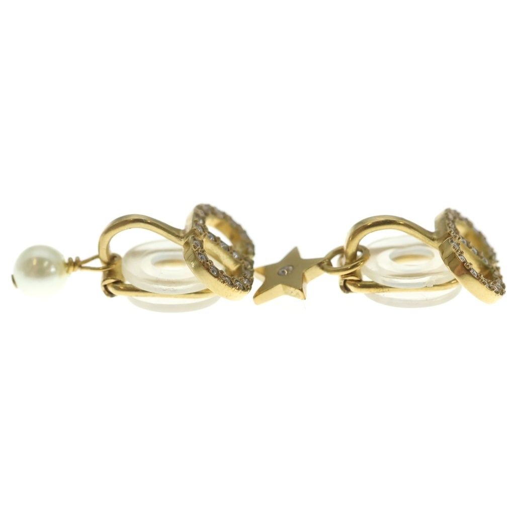 Dior CD Logo Rhinestone Faux Pearl Star Earrings Gold — view 3