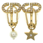 Dior CD Logo Rhinestone Faux Pearl Star Earrings Gold