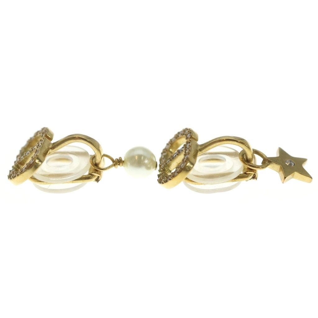 Dior CD Logo Rhinestone Faux Pearl Star Earrings Gold — view 4