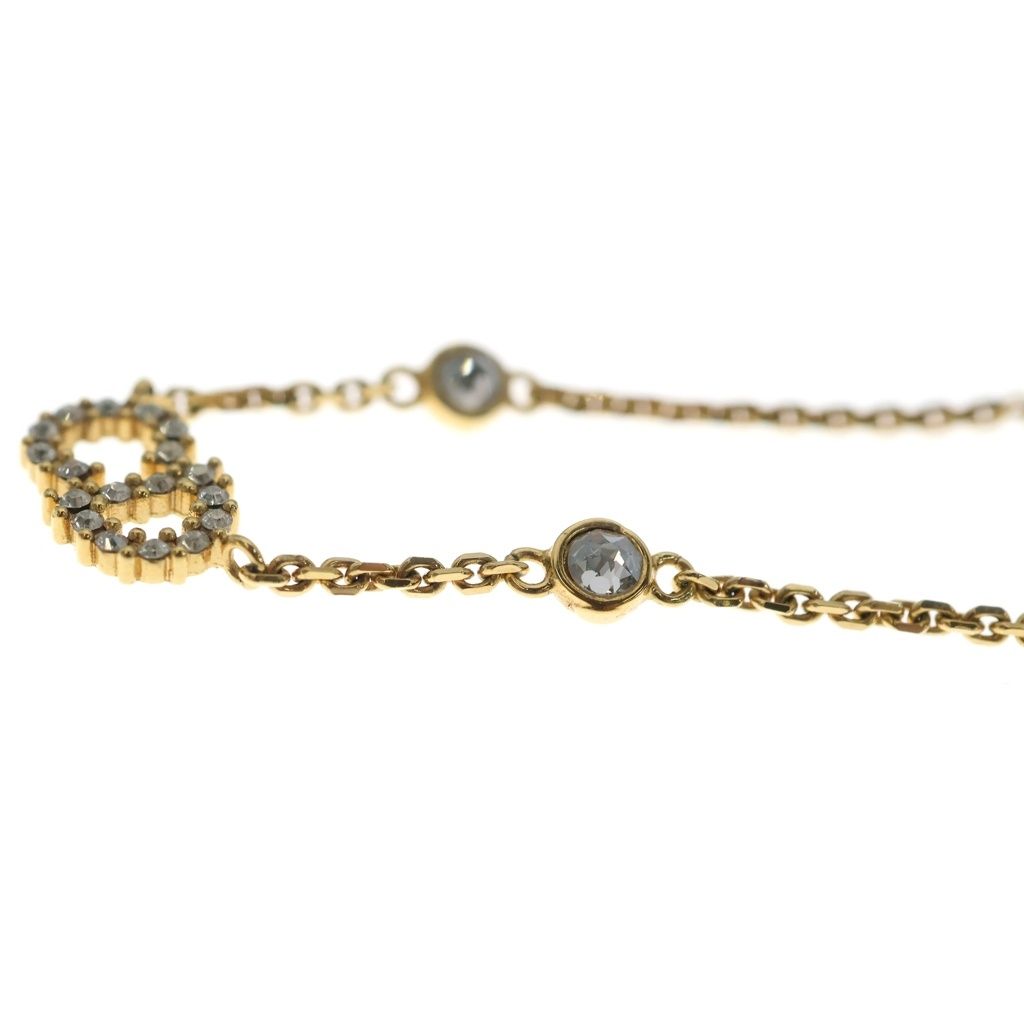 Dior CD Logo Rhinestone Faux Pearl Chain Necklace Gold — view 6