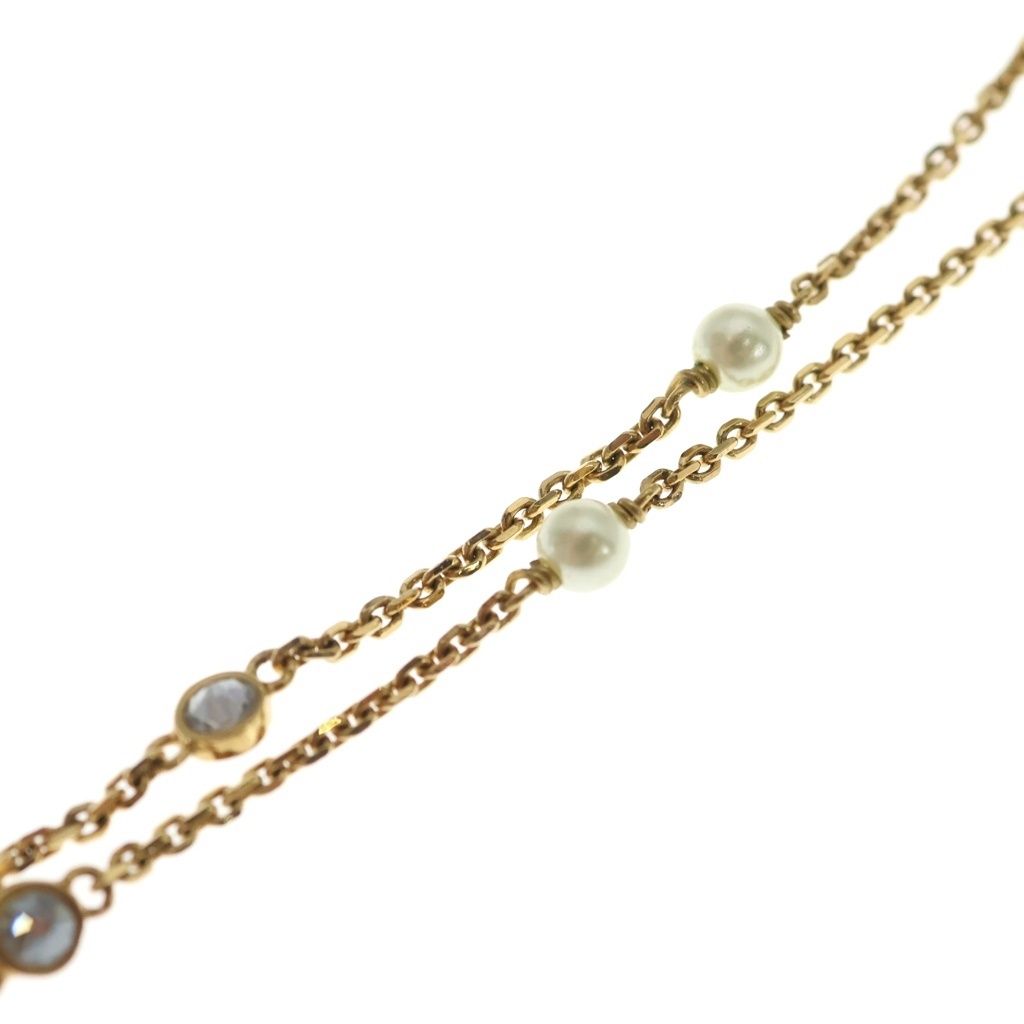 Dior CD Logo Rhinestone Faux Pearl Chain Necklace Gold — view 5