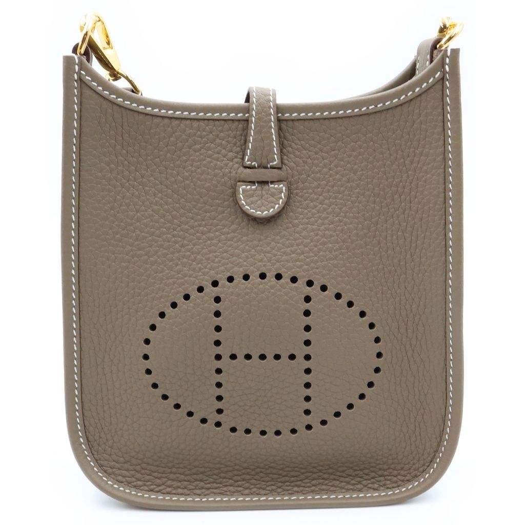 Hermes Evelyne TPM Shoulder Bag Etoupe Taurillon Clemence Gold