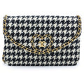 Chanel Wallet on Chain Heart Shoulder Bag Tweed Black White Houndstooth Gold
