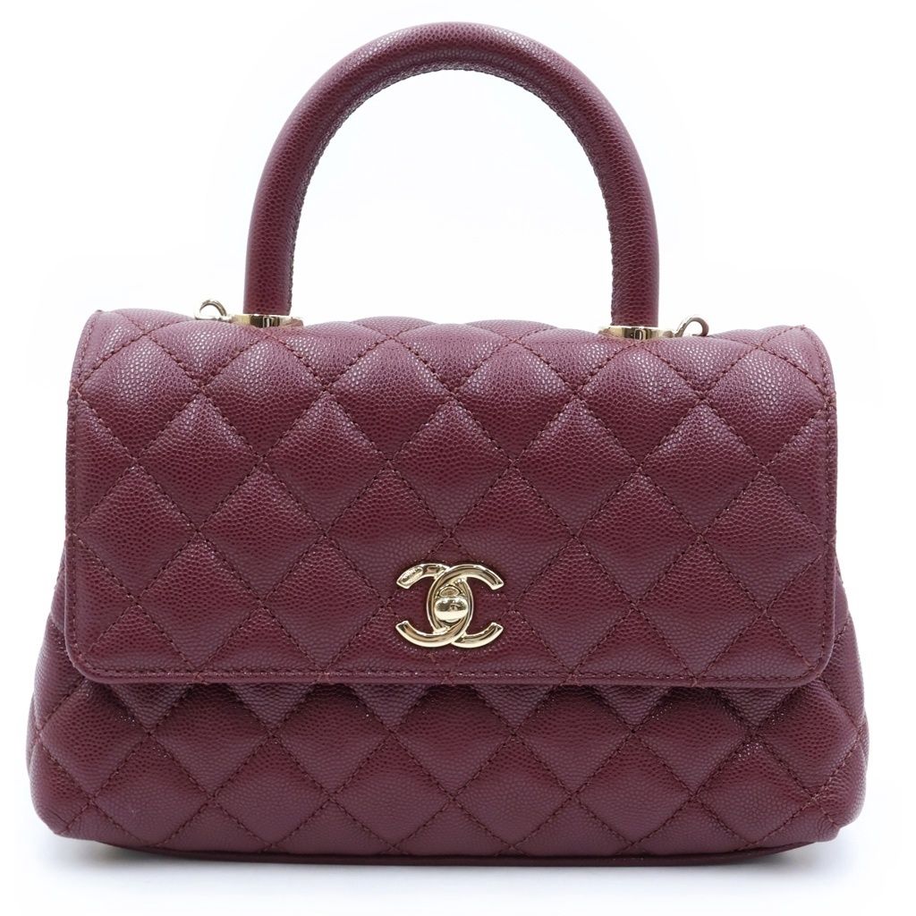 Chanel Coco Handle XS 2-Way Shoulder Bag Caviar Leather Burgundy Gold