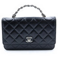 Chanel Quilted Chain Mini Shoulder Bag Black Lambskin Silver