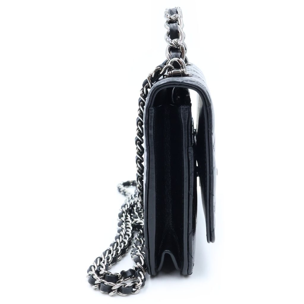 Chanel Quilted Chain Mini Shoulder Bag Black Lambskin Silver — view 3