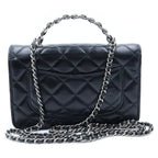 Chanel Quilted Chain Mini Shoulder Bag Black Lambskin Silver — view 2