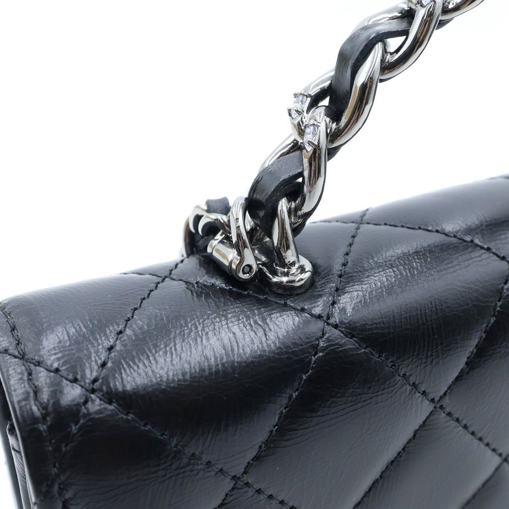 Chanel Quilted Chain Mini Shoulder Bag Black Lambskin Silver — view 6