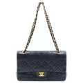 Chanel Quilted 25 Double Flap Chain Shoulder Bag Black Lambskin Gold