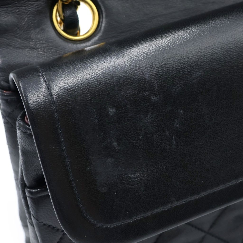 Chanel Quilted 25 Double Flap Chain Shoulder Bag Black Lambskin Gold — view 7