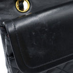 Chanel Quilted 25 Double Flap Chain Shoulder Bag Black Lambskin Gold — view 7